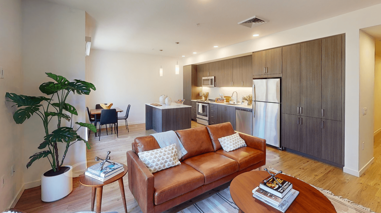 living room with kitchen